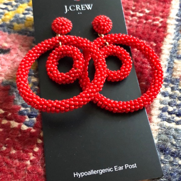 J. Crew Red Beaded Circle Earrings - Picture 2 of 2